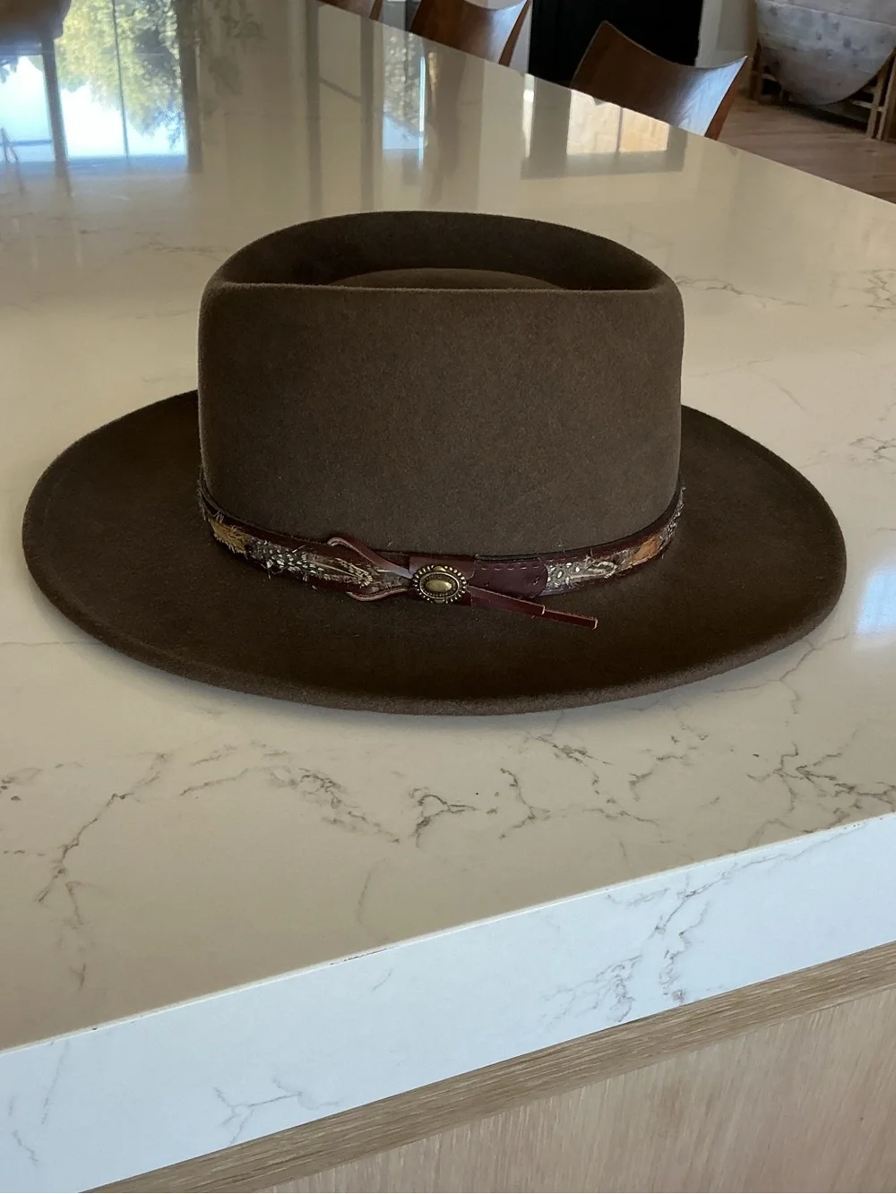 Beretta Life Felt 100% Wool Hat XL Made in USA Olive Brown Western Fedora EUC